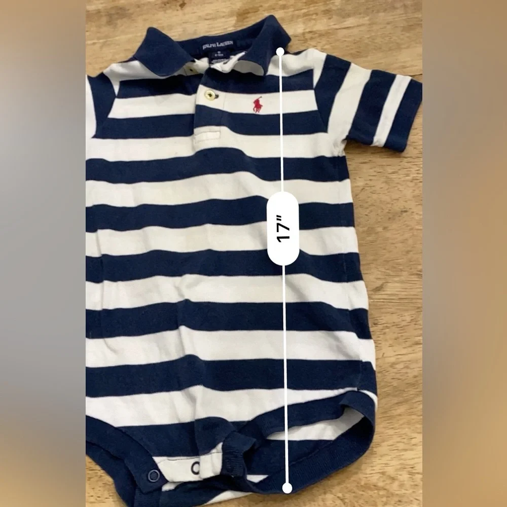 Vintage Ralph Lauren Infant Sz M (6-12m) Navy/White Striped Mesh‎ Polo Bodysuit